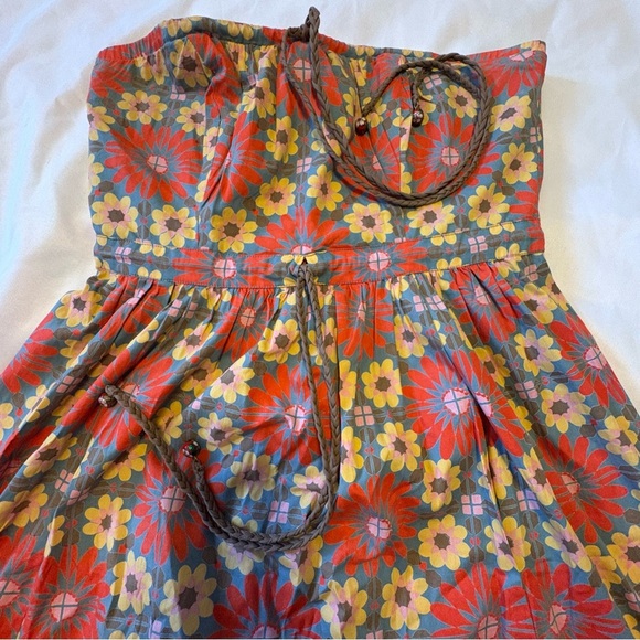 Plenty By Tracy Reese Size 8 Strapless Halter Braided Tie Red Gold Sundress - Picture 3 of 15